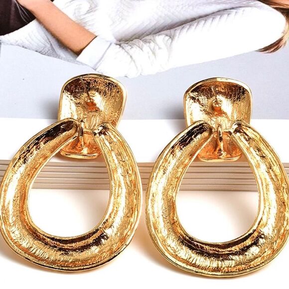 New Exaggerated Oversized Gold Hanging Dangle Earrings Statement Earrings - Picture 3 of 6